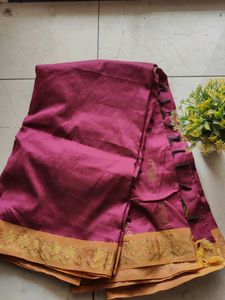 Elegant Maroon Saree with Gold Border