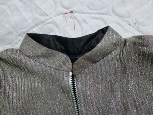 Partywear Sparkly Silver Bomber Jacket