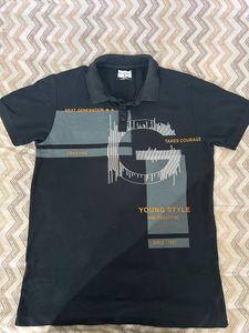 Black Graphic Print Polo Shirt