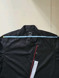 44XL Slim Fit Solid Black Chinese Collar Shirt