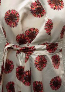 White Printed Dress With Belt