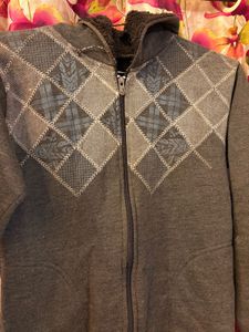 Gray Argyle Zip-Up Jacket