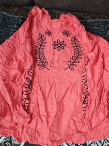 Coral Embroidered Top