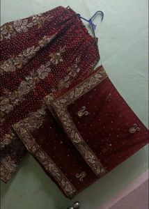Maroon Velvet Lehenga With Dupatta Set