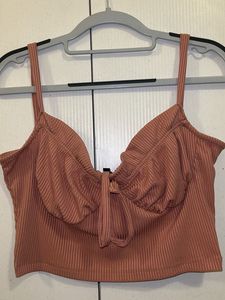 Ribbed Front-tie Peach Crop Top