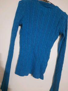 Abercrombie Blue Cable Knit V-Neck Sweater