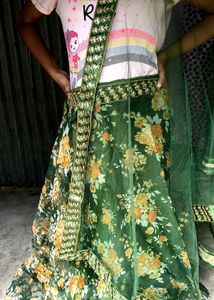 Girls Green Organza Lehenga