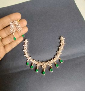 Rose Gold AD Green Necklace Set
