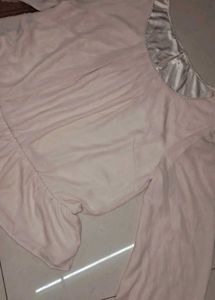 Peach Clinched Waist Top With balloon Sleeves