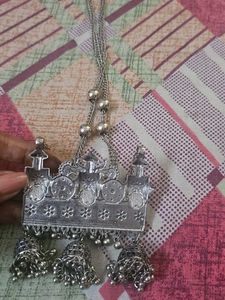 Silver Tone Oxidised Statement Necklace