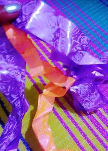 Purple Ribbon on Colorful 2 Flowers