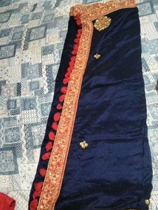 Navy Blue SareeWith Red Blouse