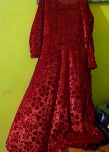 Red Velvet Floral Midi Dress