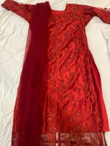 Heavy Work Red Party wear Salwar Suit