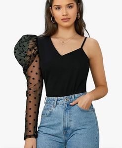 One Shoulder Mesh Top