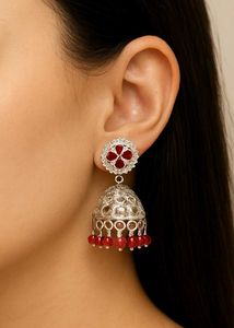 Red & Silver Jhumka Earrings