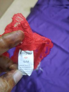 Sexy Red Lace Thong with Feather Accents