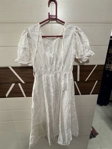 White Eyelet Puff Sleeve Dress