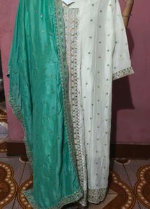 Anarkali Suit And Pant With Contrance Dupatta