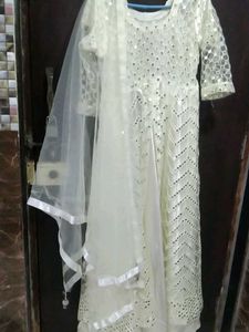 Elegant Off-White Embroidered Anarkali