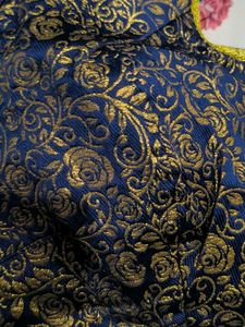 Royal Blue Banarasi Blouse With Golden Detailing