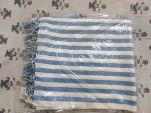 Blue &amp; White Striped Throw Blanket Top Sheet