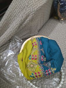 Olve Free Blue Potli Clutch With Pearl Handle