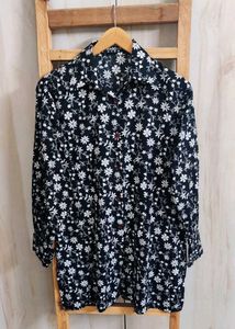 Black Cotton Printed Shirt Size-36