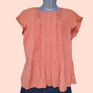 Peach Lace Detail Top