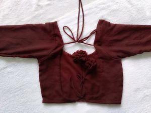 Wine Colour Sweetheart Neck Backless Blouse