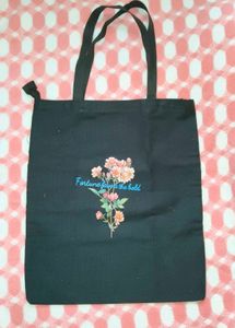 Black Tote Bag with Floral Design