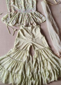 Top &amp; Sharara With Attached Dupatta And Waist Belt