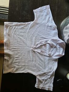 Deep Neck Striped White T-Shirt