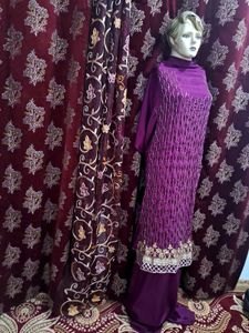 Elegant Purple Kurta Set with bridal clutch freebe