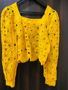Yellow Crochet Lace Crop Top