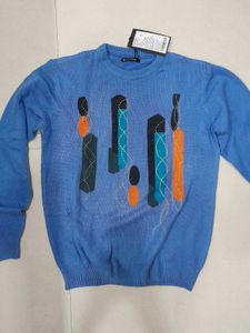 Stylish Blue Patterned Sweater (Here And Now Brand