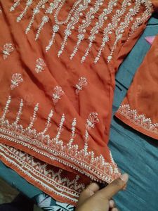 Rust Embroidered Kurti Chikankari