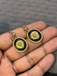 Gold &amp; Black Lion Earrings
