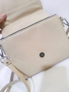 Toteca Beige Sling Bag With Two Compartments