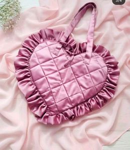 Heart shape satin tote bag with bow ribbons