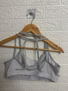 Gray Strappy Sports Bra