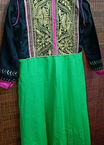 Embroidered Green &amp; Black Dress