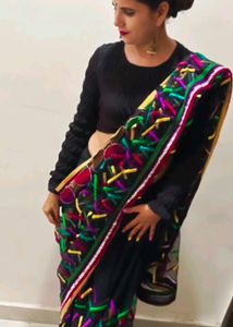 Beautiful Black Net Sari Used Once N Marriage Blou