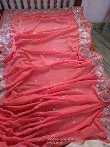 Pink Saree with Silver Embroidery
