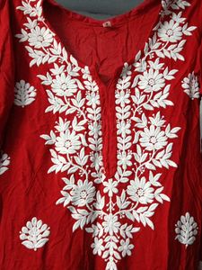 Red Embroidered Kurti Top