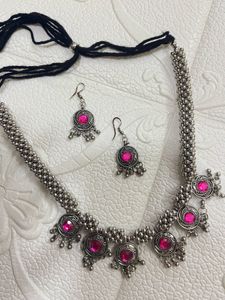 Oxidised necklace with earrings