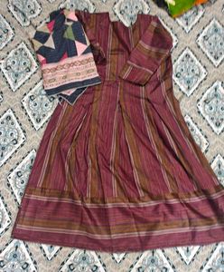 Striped Anarkali Suit with Dupatta