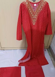 Red Embroidered Kurta Set
