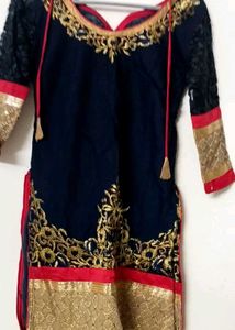 Embroidered Tunic Top With Pajama And Dupatta