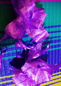 Purple Ribbon on Colorful 2 Flowers